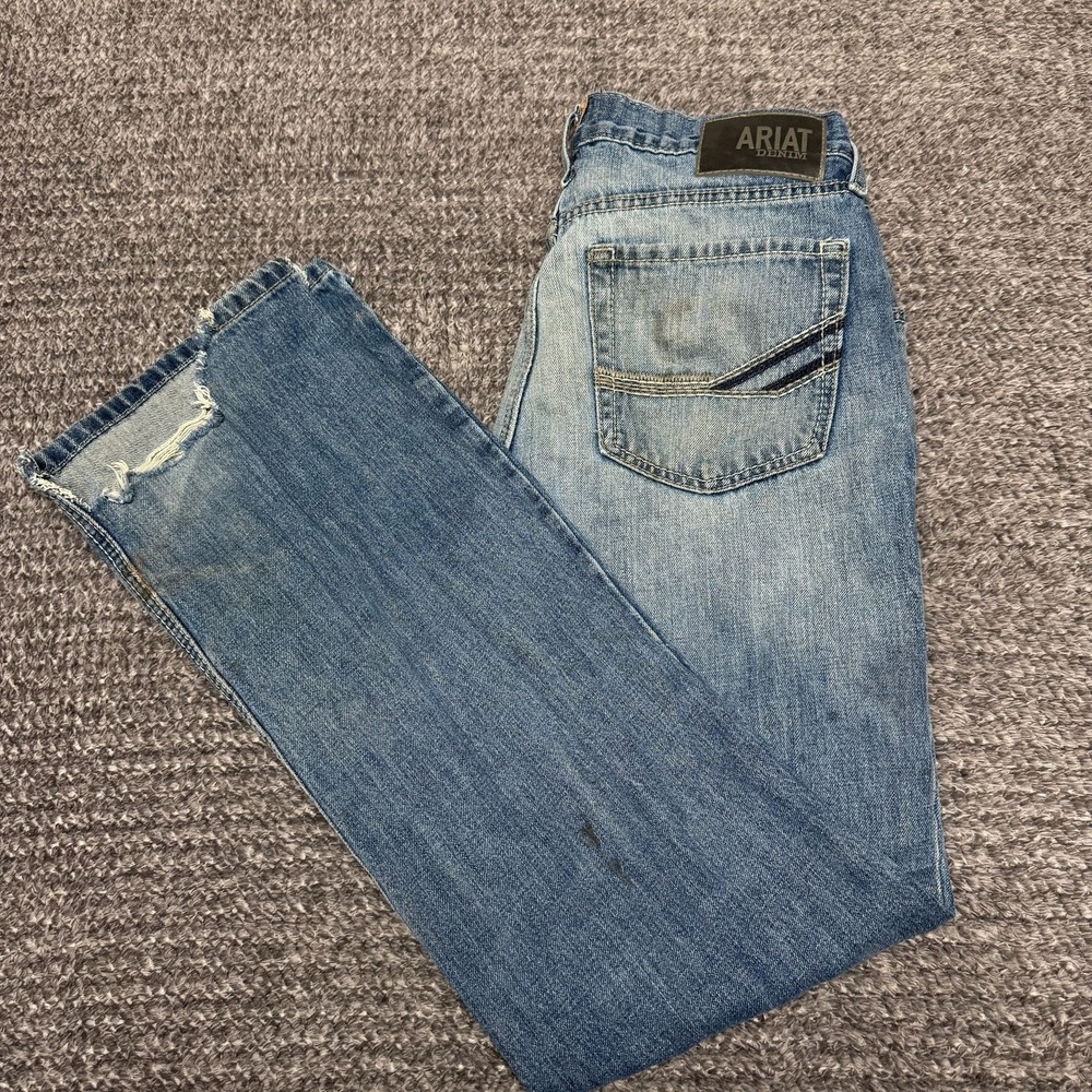 Ariat M4 Relaxed‎ Straight Leg Mens Jeans 32x34 Light Wash Blue Denim Distressed